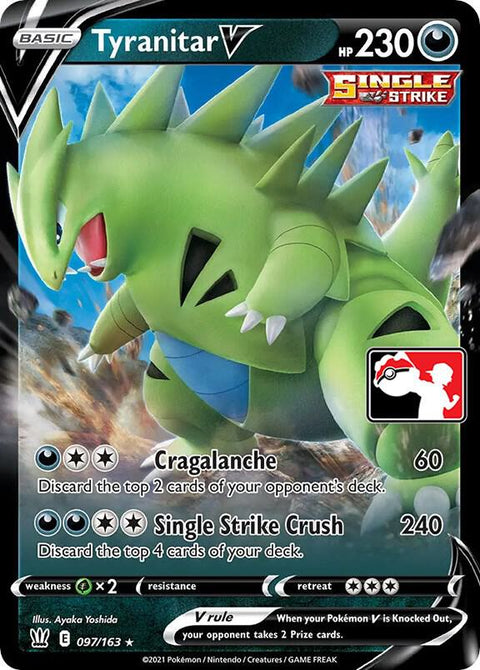 Tyranitar V - 097/198 - Prize Pack Series One — Play! Pokémon stamped prize pack card