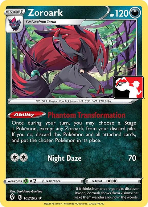 Zoroark - 103/198 - Prize Pack Series One — Play! Pokémon stamped prize pack card