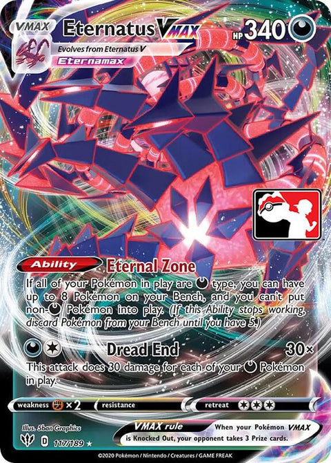 Eternatus VMAX - 117/202 - Prize Pack Series One — Play! Pokémon stamped prize pack card