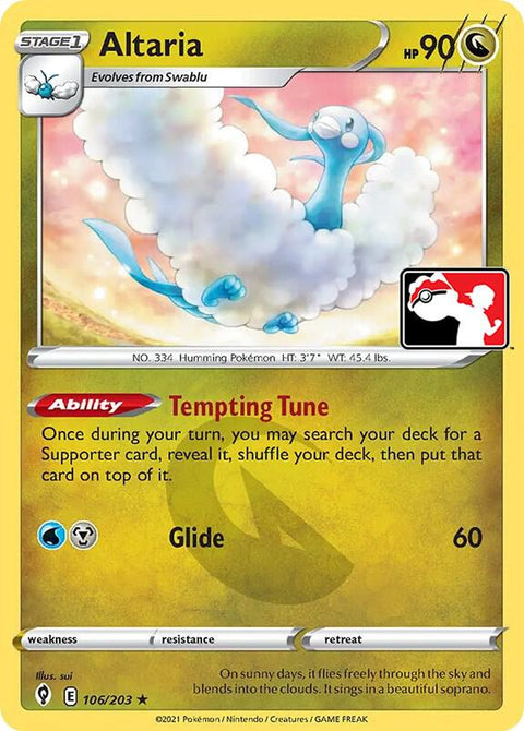 Altaria - 106/203 - Prize Pack Series Two — Play! Pokémon stamped prize pack card