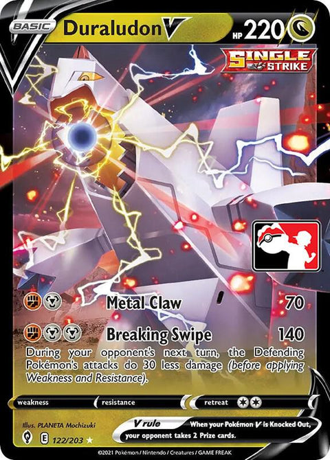 Duraludon V - 122/203 - Prize Pack Series One — Play! Pokémon stamped prize pack card