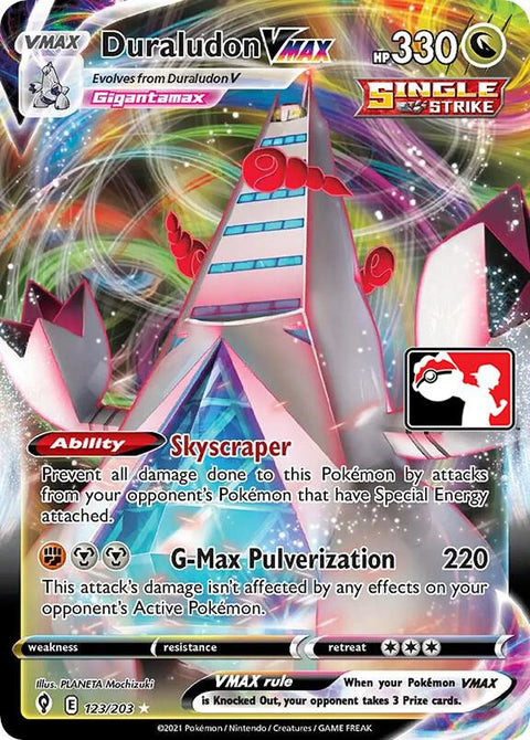 Duraludon VMAX - 123/163 - Prize Pack Series One — Play! Pokémon stamped prize pack card