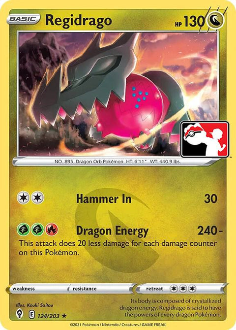 Regidrago - 124/203 - Prize Pack Series One — Play! Pokémon stamped prize pack card