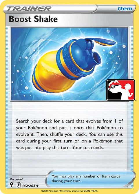 Boost Shake - 142/203 - Prize Pack Series One — Play! Pokémon stamped prize pack card