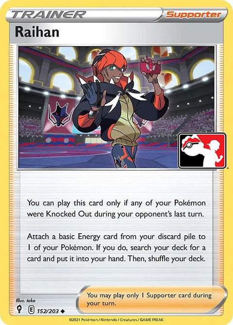 Raihan - 152/203 - Prize Pack Series One — Play! Pokémon stamped prize pack card