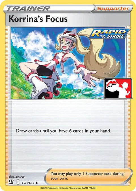 Korrina's Focus - 128/163 - Prize Pack Series Two — Play! Pokémon stamped prize pack card