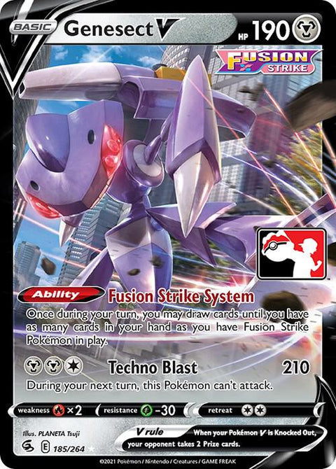 Genesect V - 185/264 - Prize Pack Series Two — Play! Pokémon stamped prize pack card