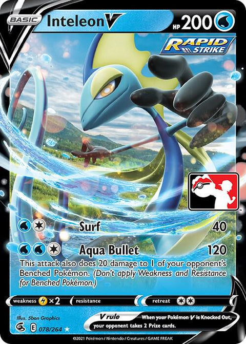 Inteleon V - 078/264 - Prize Pack Series Two — Play! Pokémon stamped prize pack card