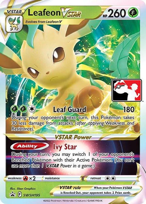 Leafeon VSTAR - SWSH195 - Prize Pack Series Two — Play! Pokémon stamped prize pack card