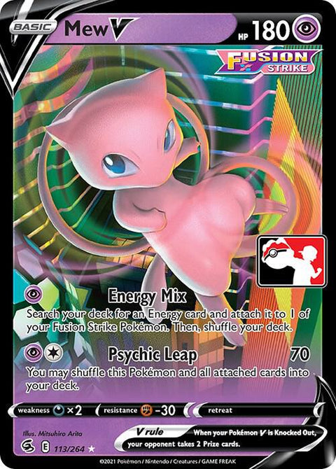 Mew V - 113/264 - Prize Pack Series Two — Play! Pokémon stamped prize pack card
