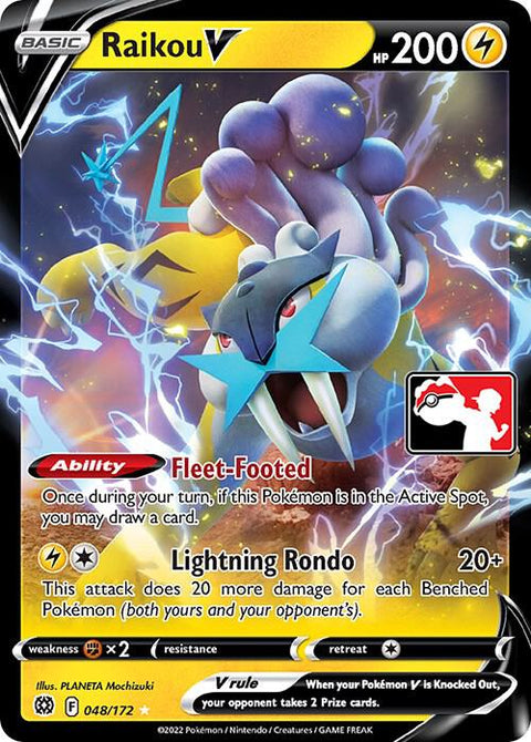 Raikou V - 048/196 - Prize Pack Series Three — Play! Pokémon stamped prize pack card