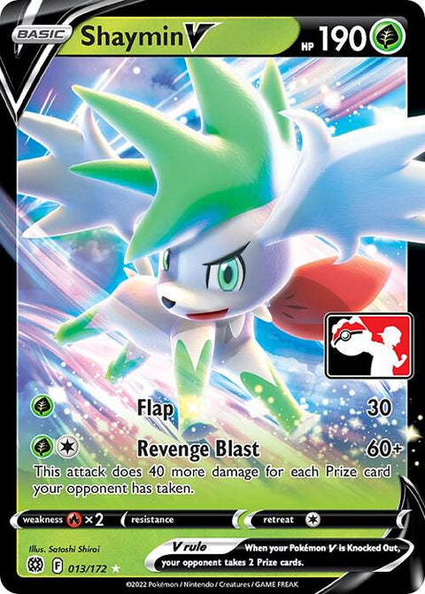 Shaymin V - 013/172 - Prize Pack Series Two — Play! Pokémon stamped prize pack card
