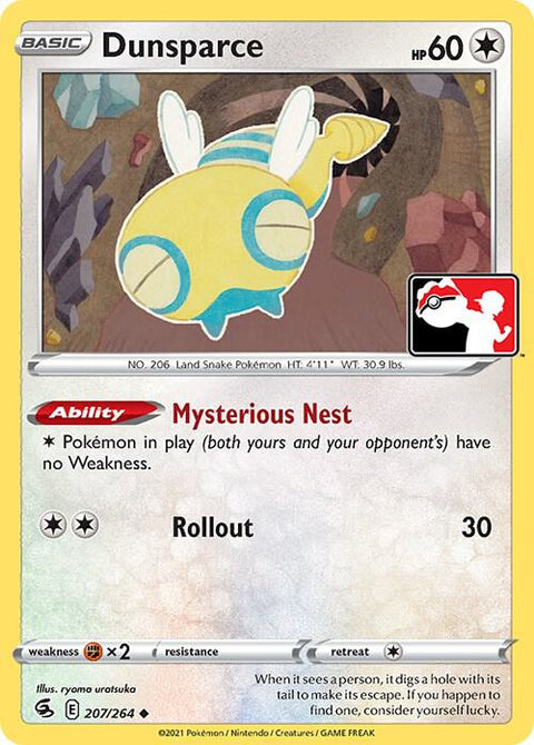 Dunsparce - 207/264 - Prize Pack Series Two — Play! Pokémon stamped prize pack card