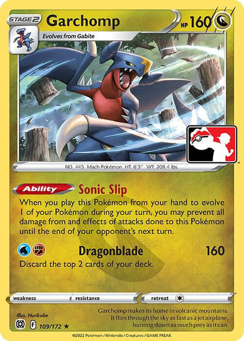Garchomp - 109/172 - Prize Pack Series Two — Play! Pokémon stamped prize pack card