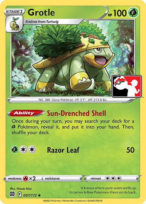 Grotle - 007/172 - Prize Pack Series Three — Play! Pokémon stamped prize pack card