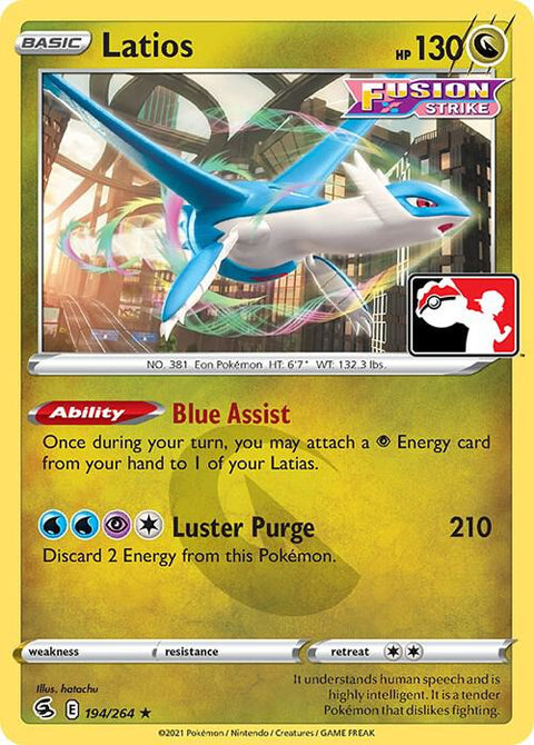 Latios - 194/264 - Prize Pack Series Two — Play! Pokémon stamped prize pack card