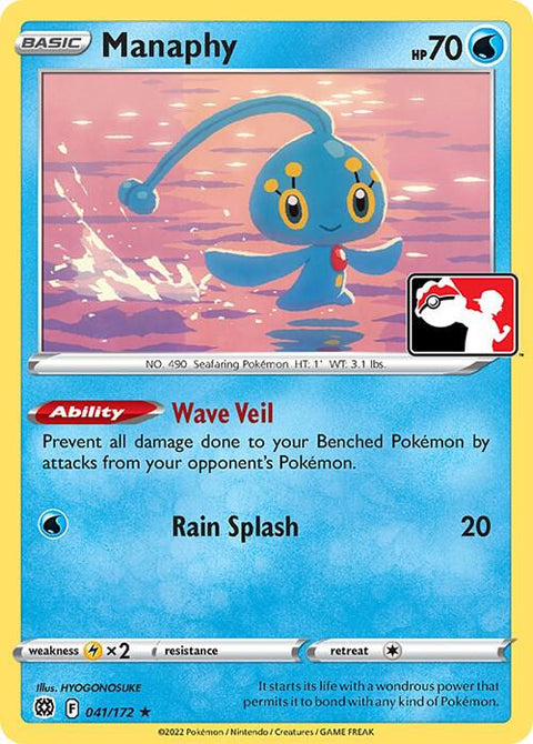 Manaphy - 041/172 - Prize Pack Series Three — Play! Pokémon stamped prize pack card