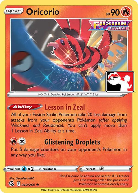 Oricorio - 042/264 - Prize Pack Series Two — Play! Pokémon stamped prize pack card