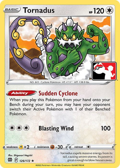 Tornadus - 126/172 - Prize Pack Series Three — Play! Pokémon stamped prize pack card