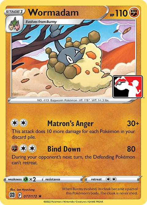 Wormadam - 077/172 - Prize Pack Series Two — Play! Pokémon stamped prize pack card