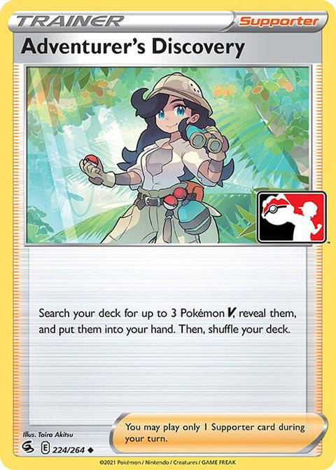 Adventurer's Discovery - 224/264 - Prize Pack Series Two — Play! Pokémon stamped prize pack card