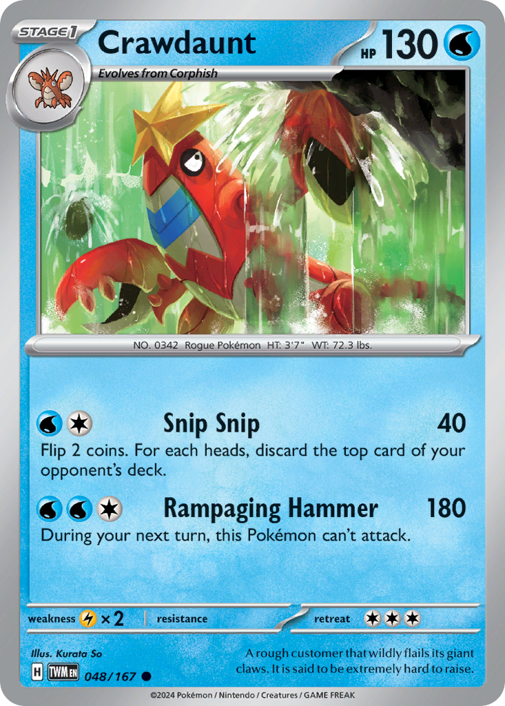 Crawdaunt 48 Twilight Masquerade Pokémon card