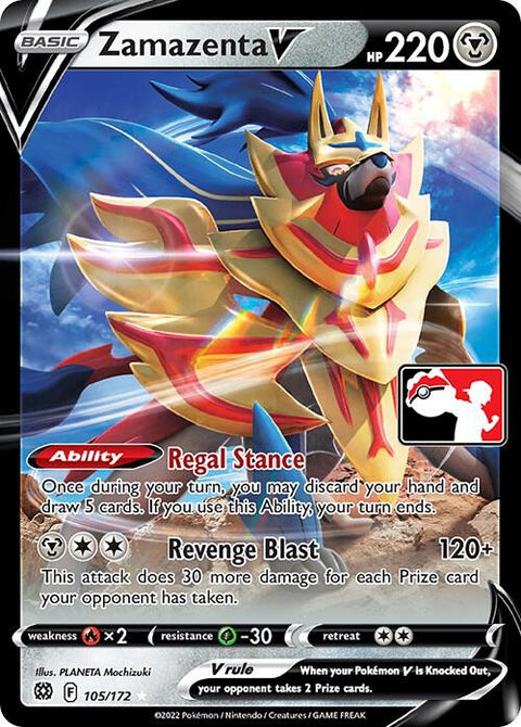 Zamazenta V - 105/172 - Prize Pack Series Two — Play! Pokémon stamped prize pack card