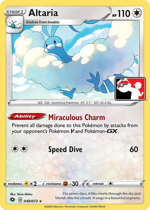 Altaria - 049/073 - Prize Pack Series One — Play! Pokémon stamped prize pack card