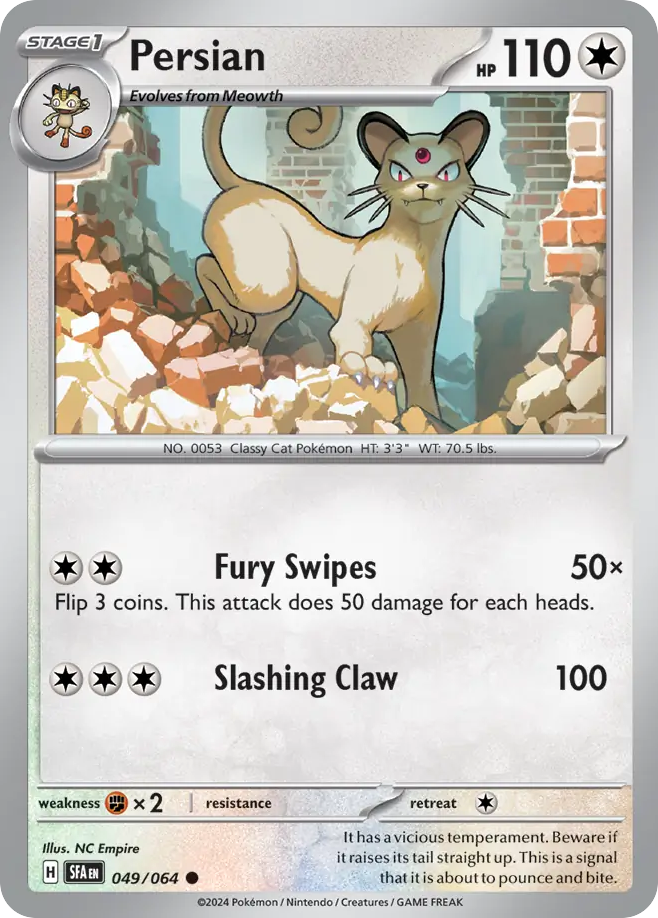 Persian 49 Shrouded Fable Pokémon card