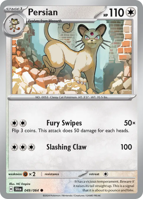 Persian 49 Shrouded Fable Pokémon card