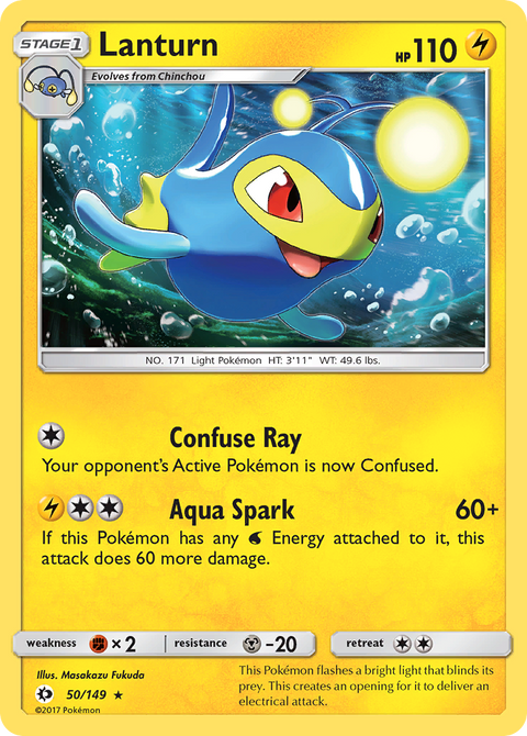 Lanturn 50 Sun & Moon Pokémon card