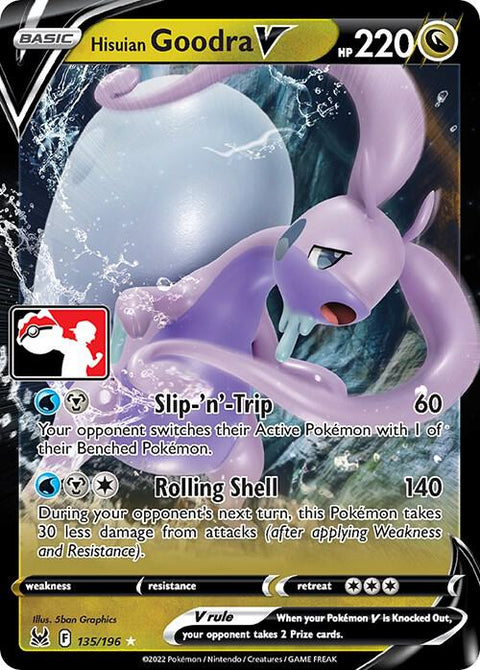 Hisuian Goodra V - 135/159 - Prize Pack Series Three — Play! Pokémon stamped prize pack card
