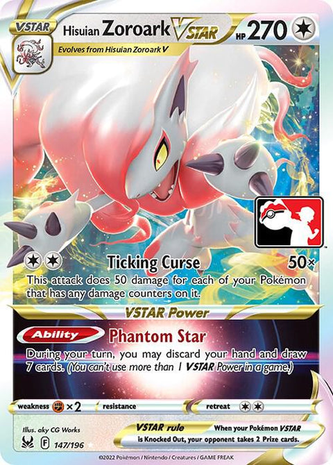 Hisuian Zoroark VSTAR - 147/195 - Prize Pack Series Three — Play! Pokémon stamped prize pack card