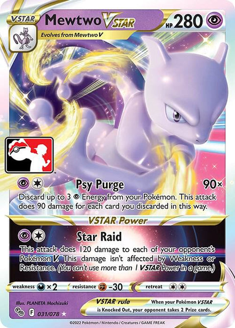 Mewtwo VSTAR - 031/078 - Prize Pack Series Three — Play! Pokémon stamped prize pack card