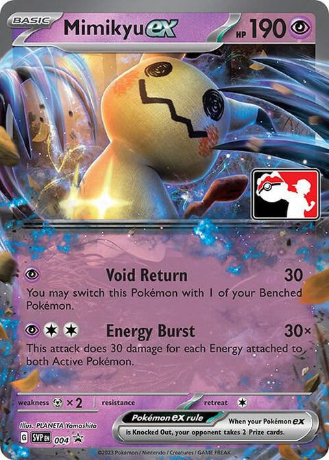 Mimikyu ex - 004 - Prize Pack Series Three — Play! Pokémon stamped prize pack card