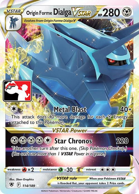 Origin Forme Dialga VSTAR - 114/198 - Prize Pack Series Three — Play! Pokémon stamped prize pack card