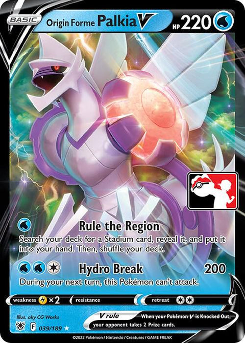 Origin Forme Palkia V - 039/189 - Prize Pack Series Three — Play! Pokémon stamped prize pack card