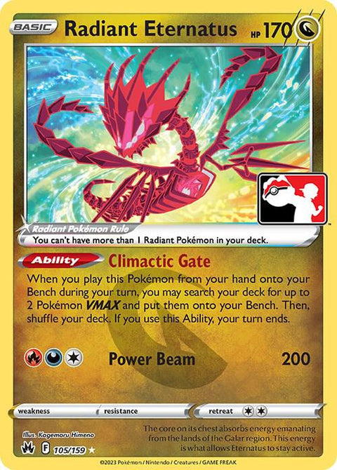 Radiant Eternatus - 105/159 - Prize Pack Series Three — Play! Pokémon stamped prize pack card
