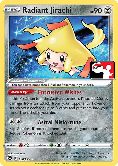Radiant Jirachi - 120/195 - Prize Pack Series Three — Play! Pokémon stamped prize pack card