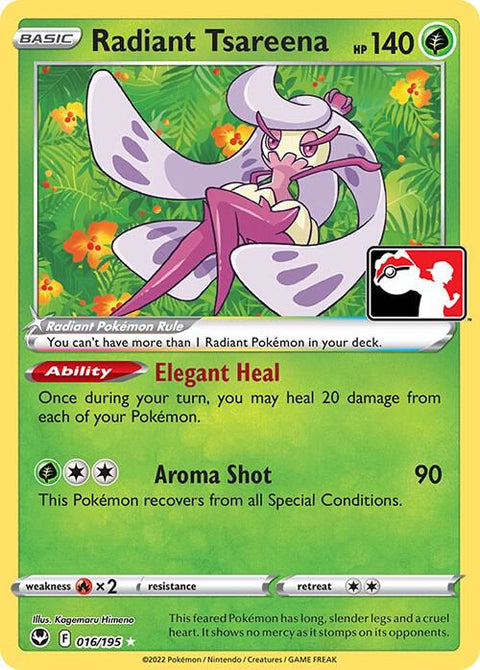 Radiant Tsareena - 016/195 - Prize Pack Series Three — Play! Pokémon stamped prize pack card