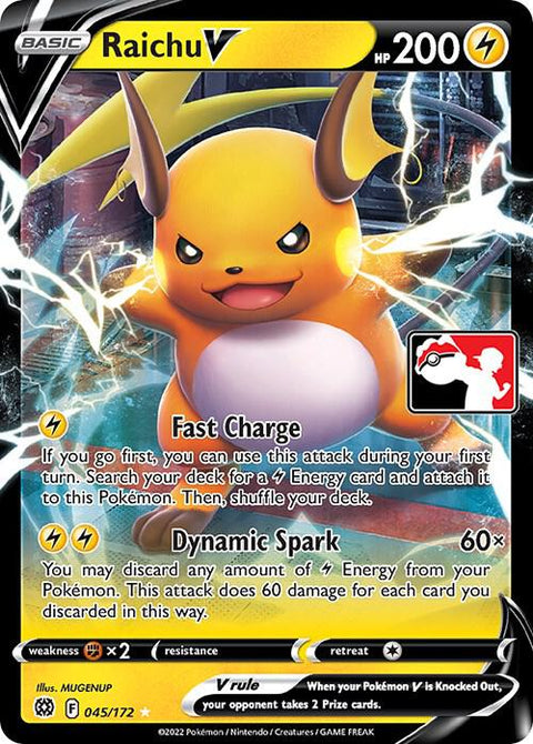 Raichu V - 045/172 - Prize Pack Series Three — Play! Pokémon stamped prize pack card