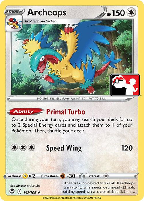 Archeops - 147/195 - Prize Pack Series Four — Play! Pokémon stamped prize pack card