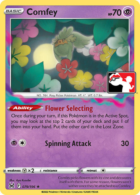 Comfey - 079/196 - Prize Pack Series Three — Play! Pokémon stamped prize pack card
