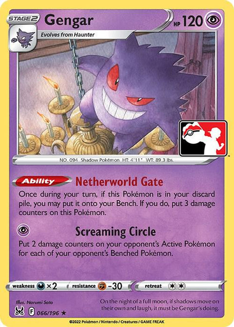 Gengar - 066/196 - Prize Pack Series Three — Play! Pokémon stamped prize pack card