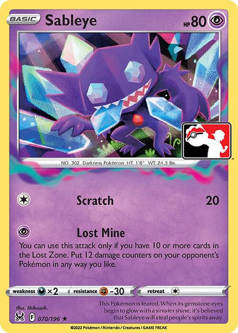Sableye - 070/196 - Prize Pack Series Three — Play! Pokémon stamped prize pack card
