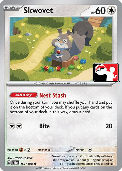 Skwovet - 151/172 - Prize Pack Series Three — Play! Pokémon stamped prize pack card