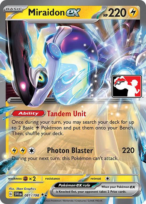 Miraidon ex - 081/198 - Prize Pack Series Four — Play! Pokémon stamped prize pack card