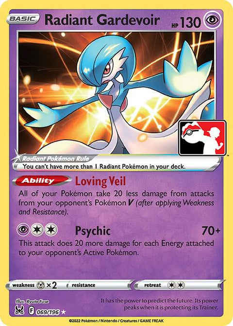 Radiant Gardevoir - 069/159 - Prize Pack Series Three — Play! Pokémon stamped prize pack card