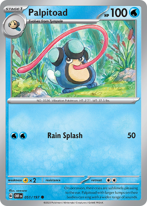 Palpitoad 51 Obsidian Flames Pokémon card