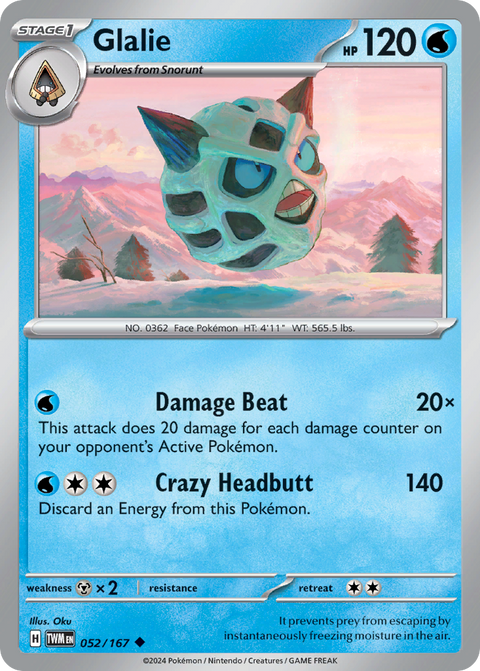Glalie 52 Twilight Masquerade Pokémon card